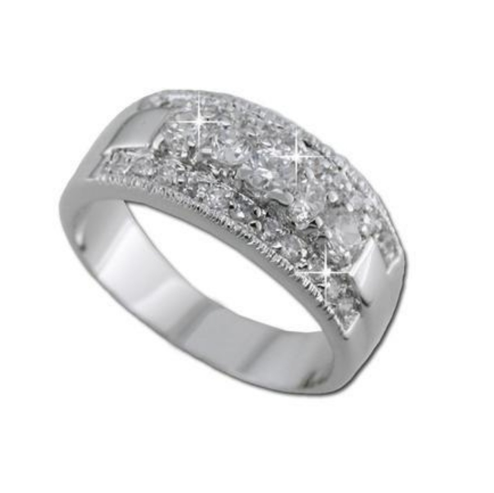 925 Silver Wide Ring with Round CZ